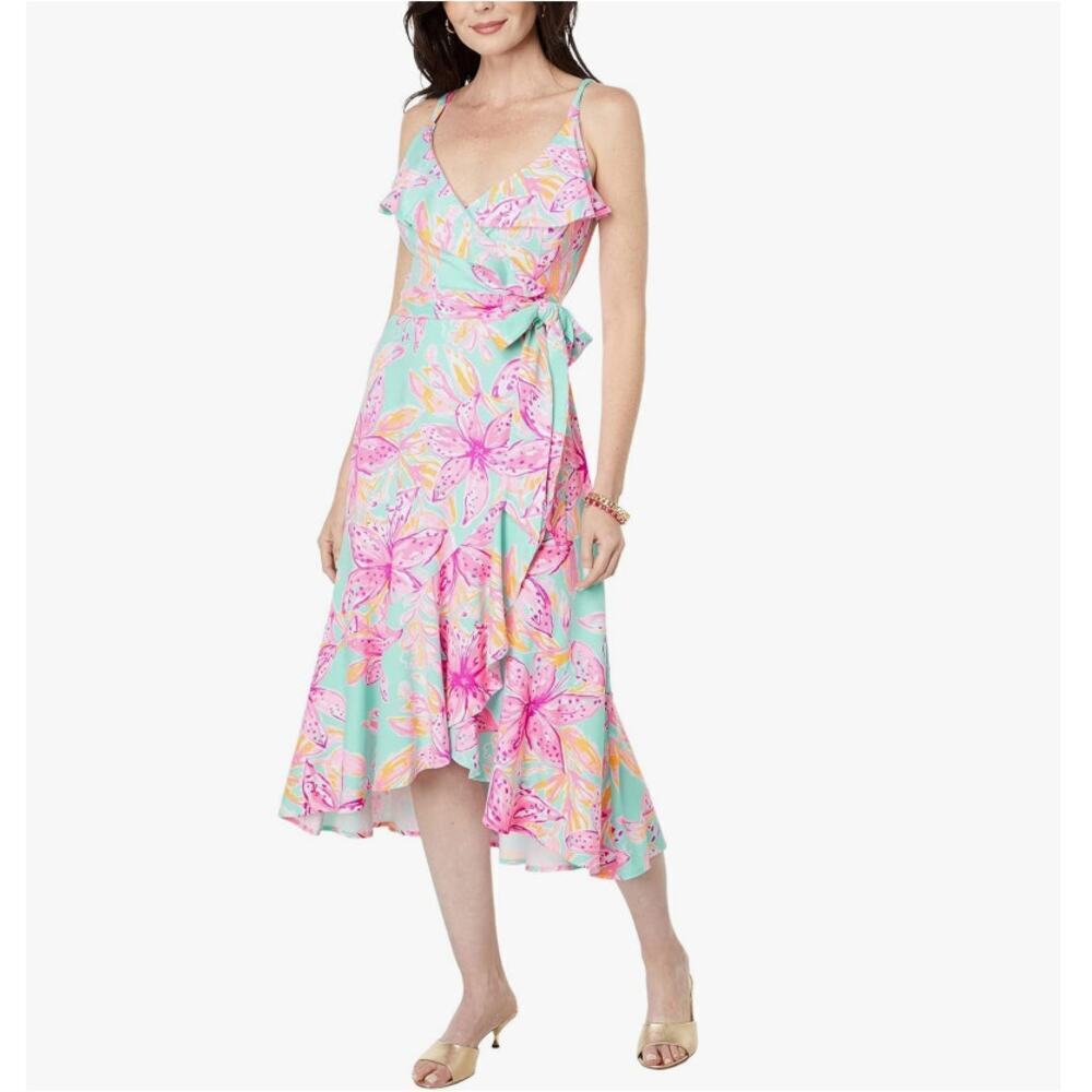 Lilly Pulitzer Women's Surf Blue Fontaine Knee Length Wrap Dress Size M